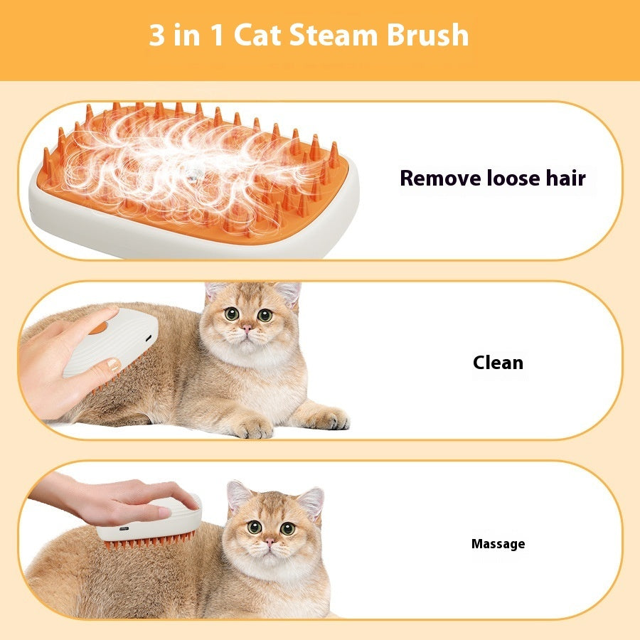 USB Rechargeable Steam Pet Grooming Brush — Cat & Dog Spray Massage Comb
