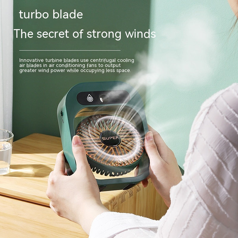 2-in-1 USB Misting Fan & Humidifier — 3 Speed Desk Spray Cooling Fan Green/White