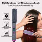 2-in-1 Ionic Hair Straightener & Curling Comb — Ceramic PTC with LCD Option