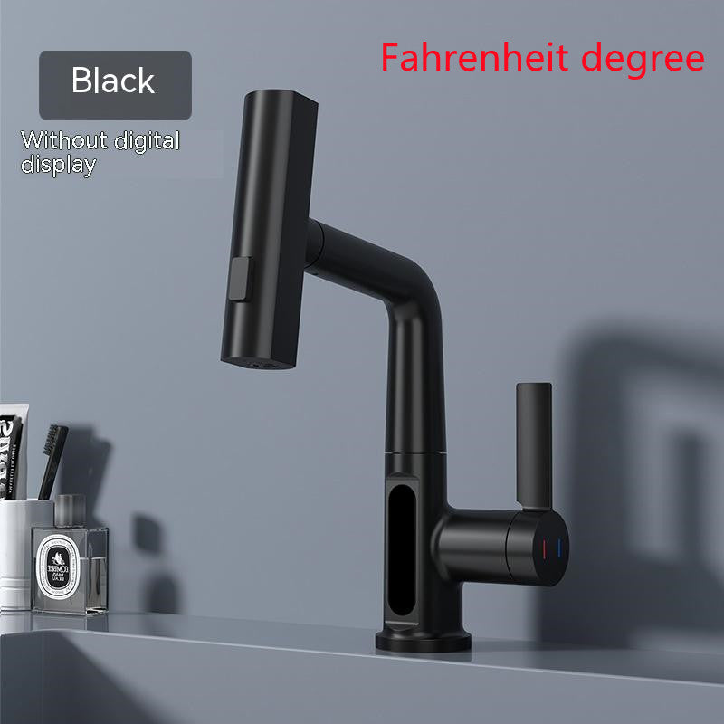 LED Temperature Display Pull-Out Kitchen Tap — 360° Swivel Copper Waterfall Faucet