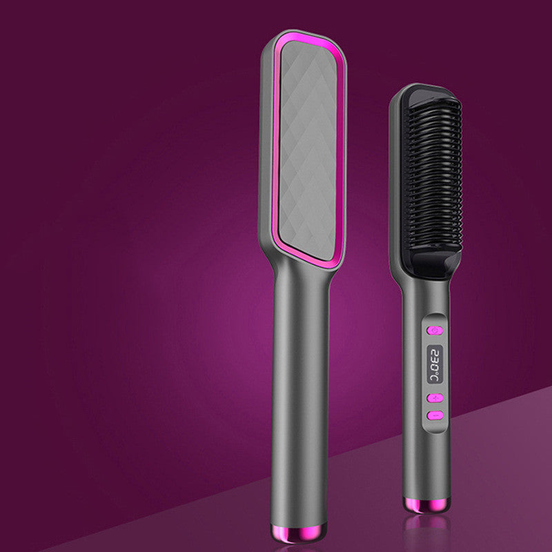 2-in-1 Ionic Hair Straightener & Curling Comb — Ceramic PTC with LCD Option