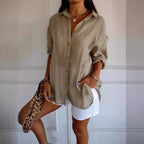 Women's Loose Long Sleeve Button-Up Shirt — Pleated Lapel Collar Tops S–5XL