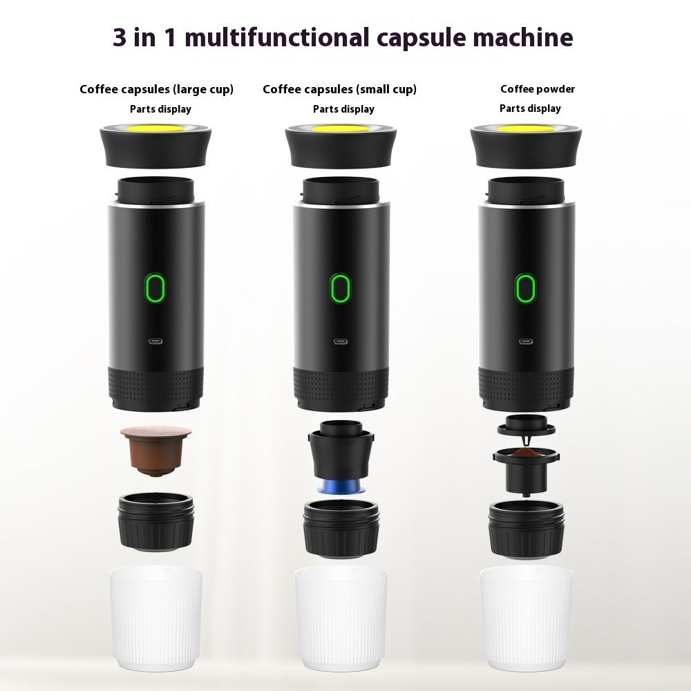 3-in-1 Portable Espresso Machine — USB-C Rechargeable 60ml for Capsules & Ground Coffee