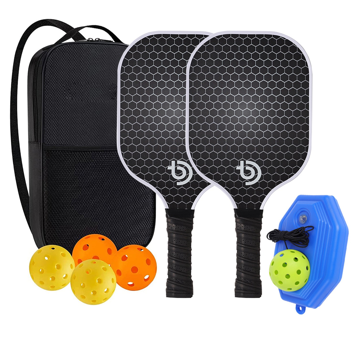 Pickleball Paddle Set — 2 Carbon Fibre Paddles, 4 Balls & Carry Bag