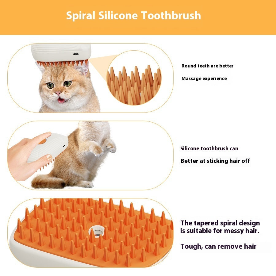 USB Rechargeable Steam Pet Grooming Brush — Cat & Dog Spray Massage Comb