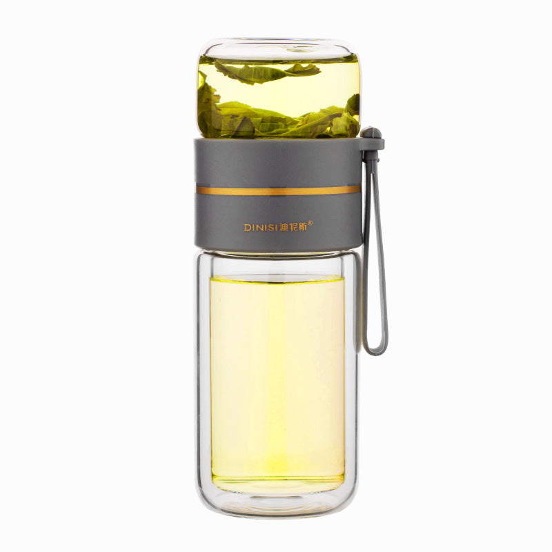Double Wall Glass Tea Bottle with Infuser — 400ml/450ml Borosilicate Leak-Proof