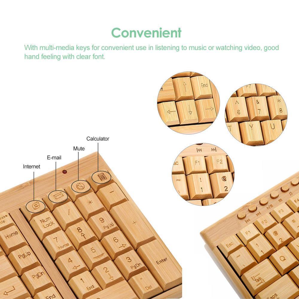 Bamboo Wireless Keyboard & Mouse Set — Natural Wood Eco-Friendly USB Combo