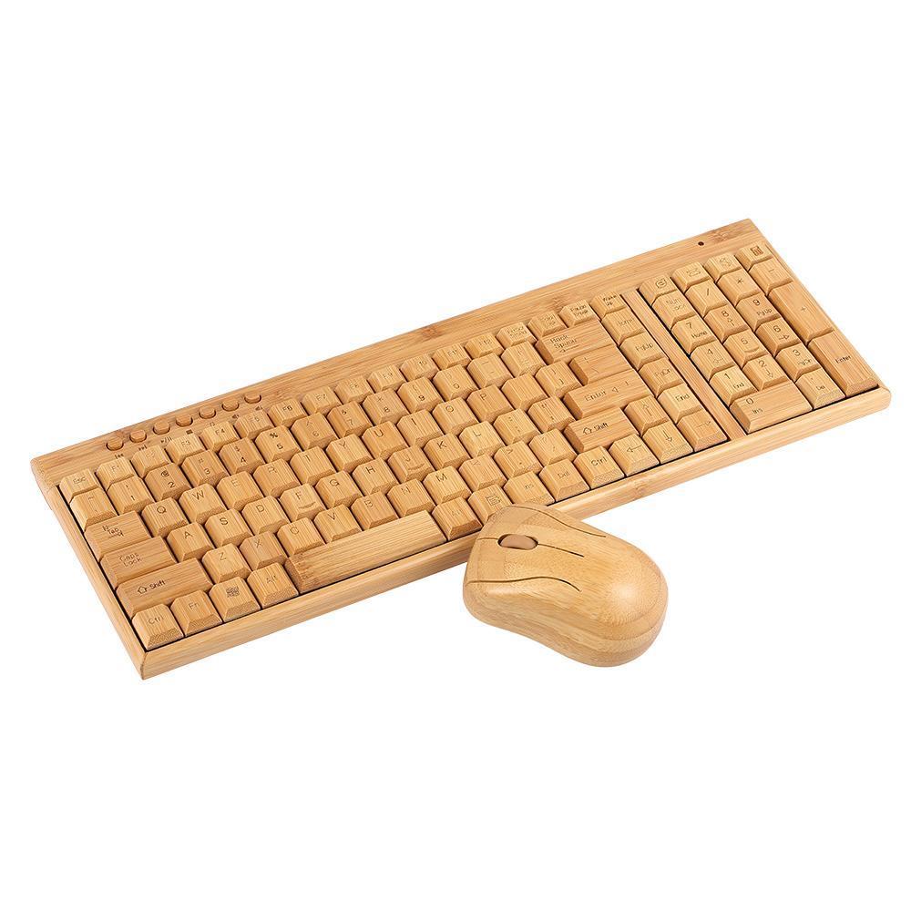 Bamboo Wireless Keyboard & Mouse Set — Natural Wood Eco-Friendly USB Combo