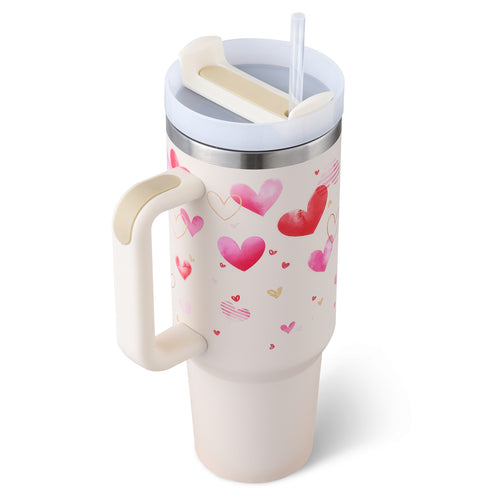 40oz Insulated Stainless Steel Tumbler with Handle & Straw — Hot 12Hr Cold 24Hr
