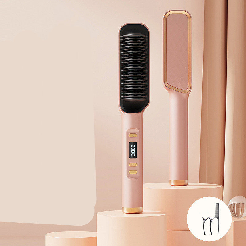 2-in-1 Ionic Hair Straightener & Curling Comb — Ceramic PTC with LCD Option