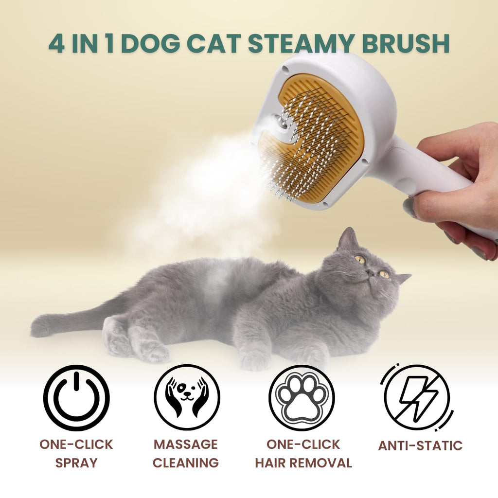 Steam Spray Pet Grooming Brush — Self-Cleaning Slicker for Cats & Dogs