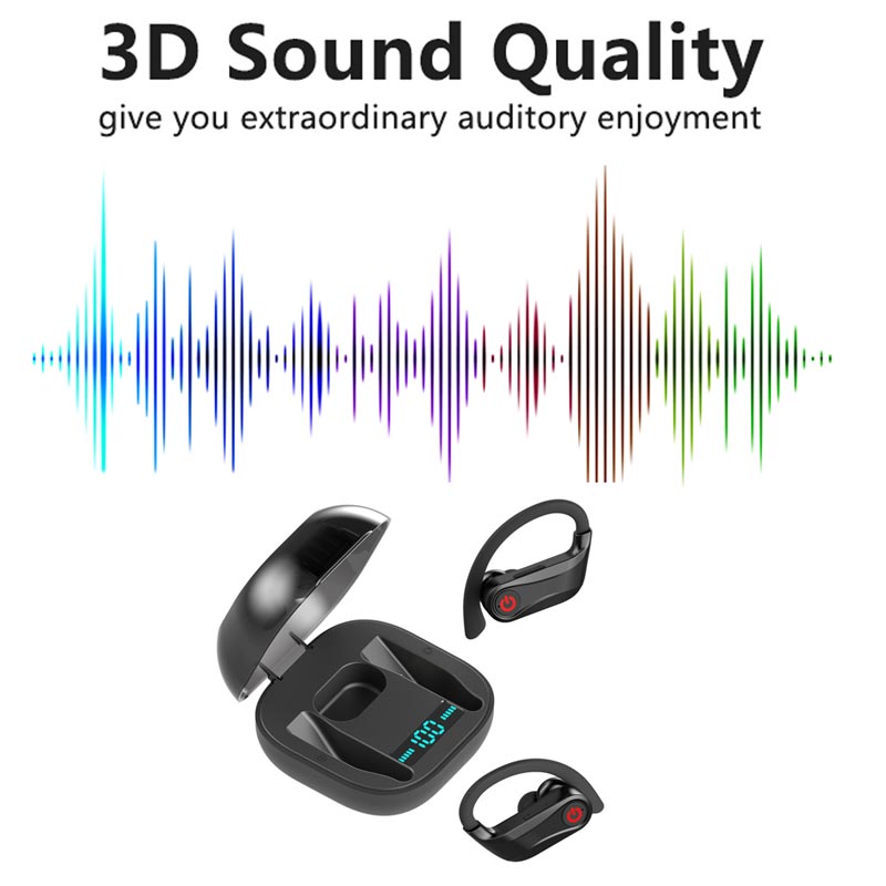 Wireless Bluetooth Headset with Subwoofer Bass — Single Ear Earpiece 10Hr Battery