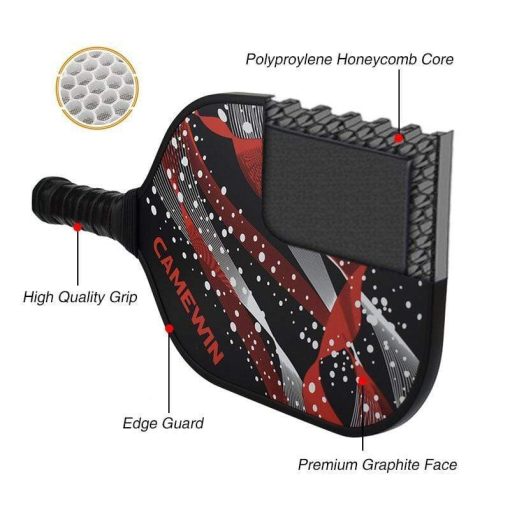 CAMEWIN Carbon Fibre Pickleball Paddle — PP Honeycomb Core 200g Red