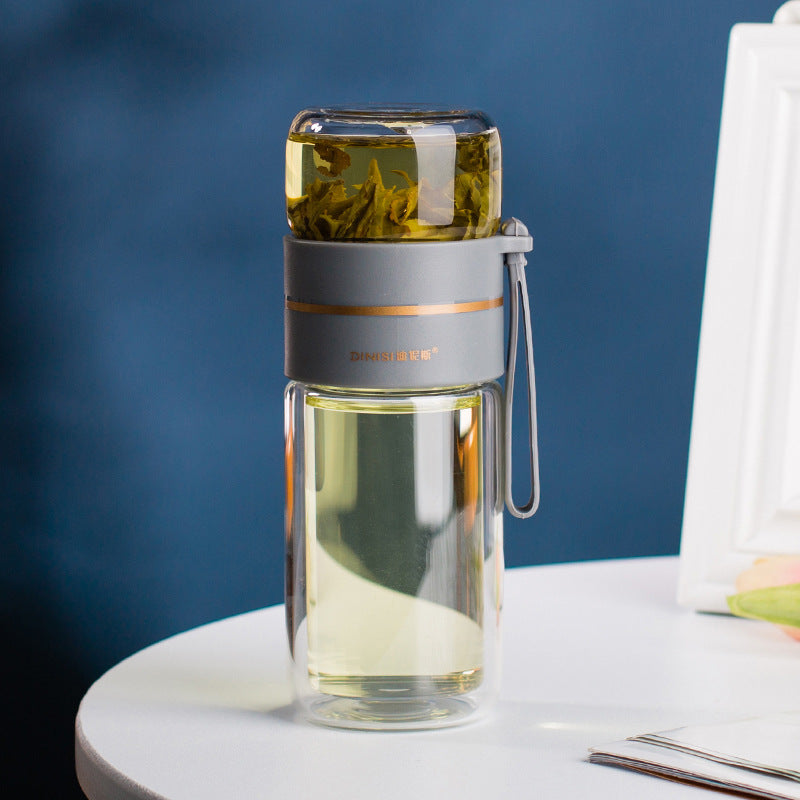 Double Wall Glass Tea Bottle with Infuser — 400ml/450ml Borosilicate Leak-Proof