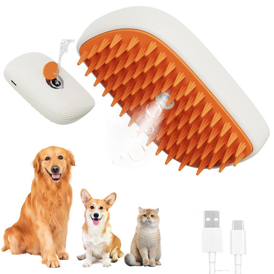 USB Rechargeable Steam Pet Grooming Brush — Cat & Dog Spray Massage Comb