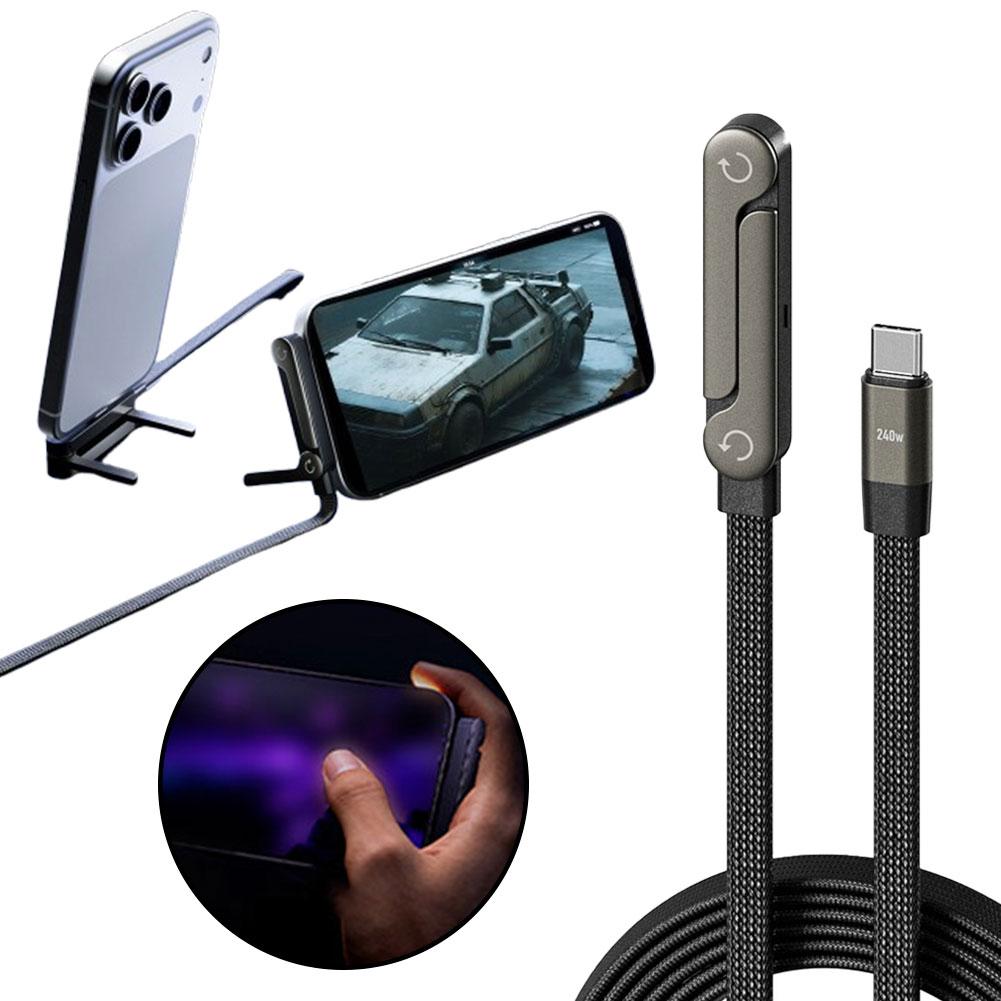 2-in-1 Fast Charging Cable with Phone Stand — 240W USB-C Braided Cable Holder