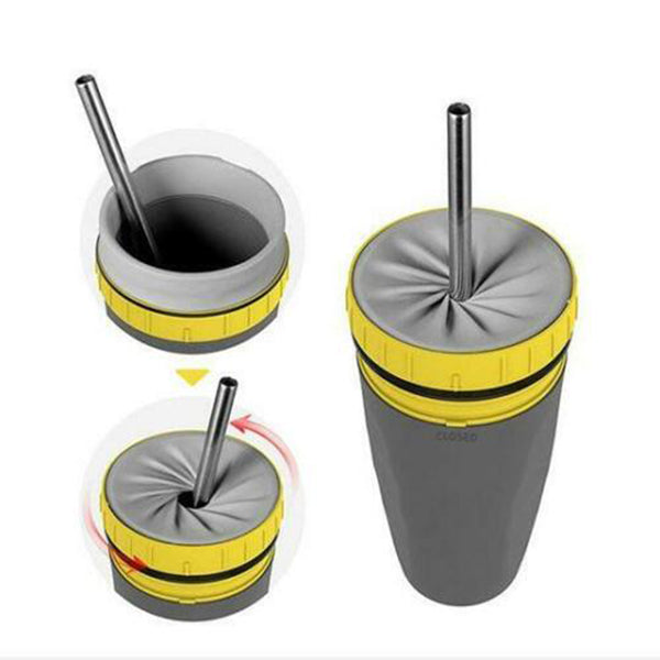 Twist-Seal Lidless Travel Tumbler — 300ml Double-Wall Insulated Straw Cup
