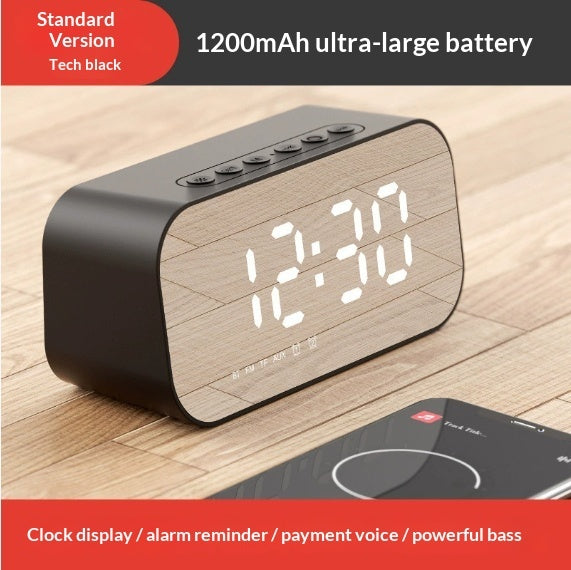 Alarm Clock Bluetooth Speaker 3W — FM Radio TF Card 4Hr Battery Display