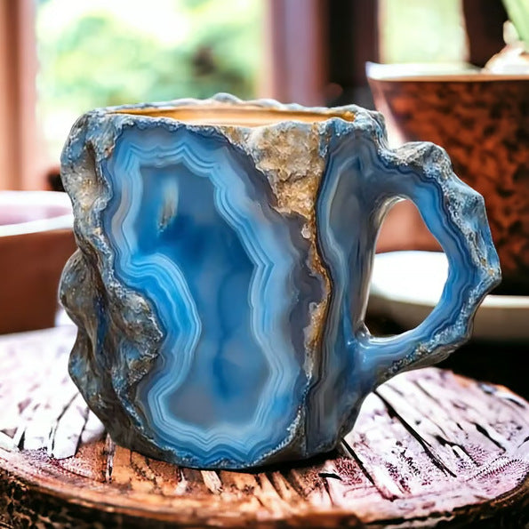 Mineral Crystal Effect Resin Coffee Mug 400ml — Decorative Handle Cup Gift