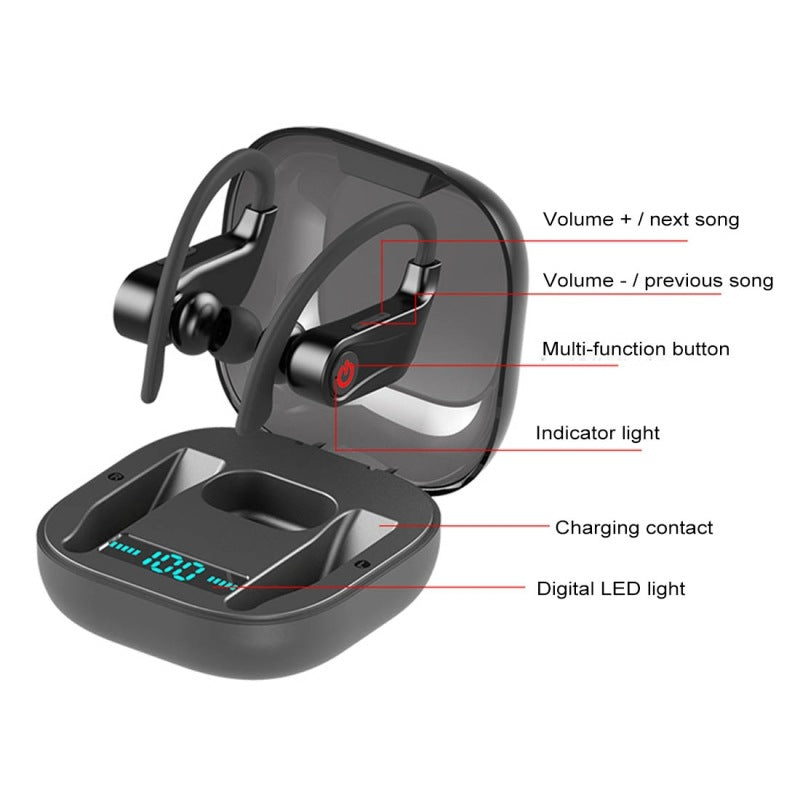 Wireless Bluetooth Headset with Subwoofer Bass — Single Ear Earpiece 10Hr Battery