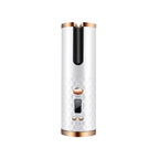Cordless hair curler in grey and gold — side profile view