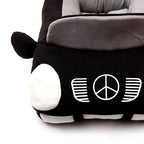 Luxury car-shaped pet nest in black — plush bed for cats and small dogs close front view