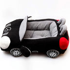 Luxury car-shaped pet nest in black — side profile view showing raised edges