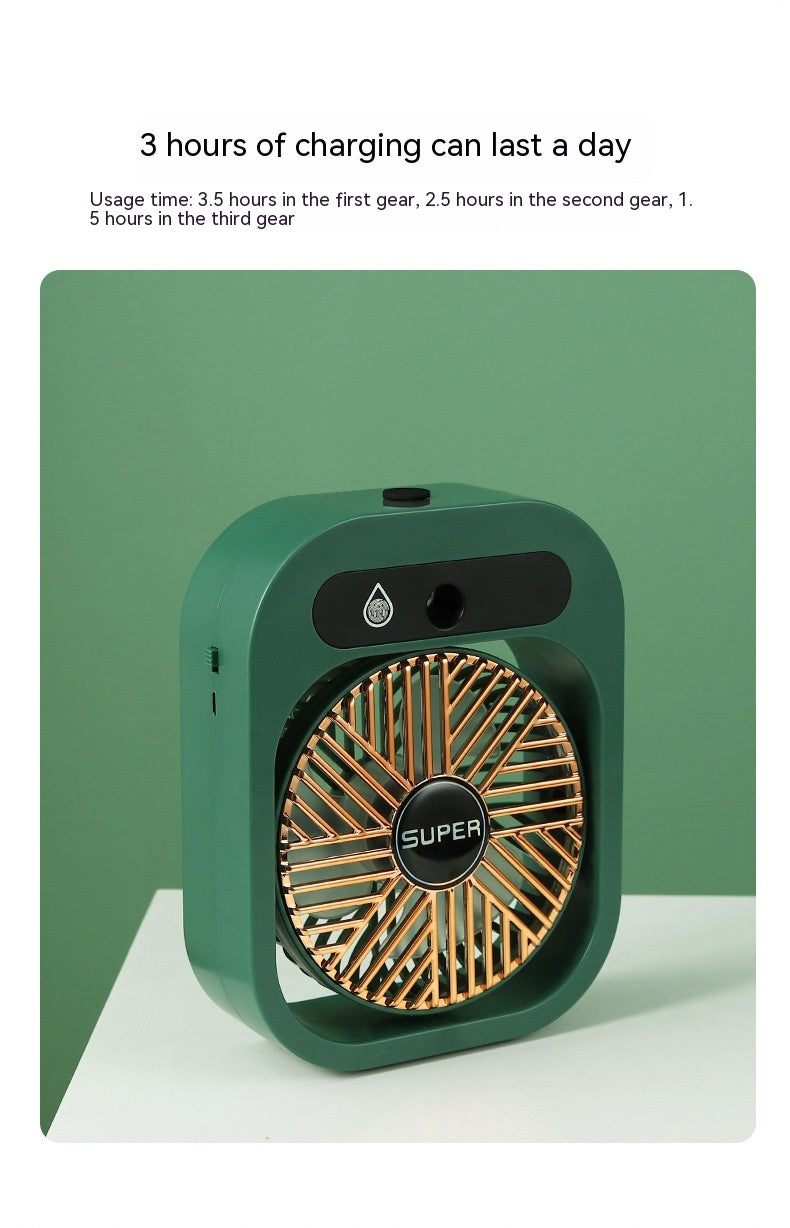 2-in-1 USB Misting Fan & Humidifier — 3 Speed Desk Spray Cooling Fan Green/White