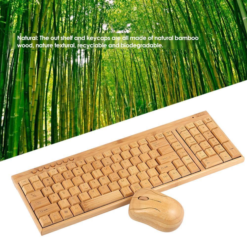 Bamboo Wireless Keyboard & Mouse Set — Natural Wood Eco-Friendly USB Combo