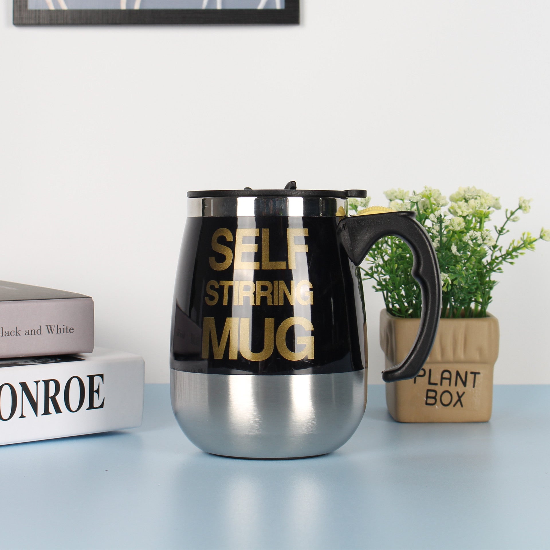 Self-Stirring Coffee Mug 400ml — Electric Auto-Mix Stainless Steel Cup with Handle