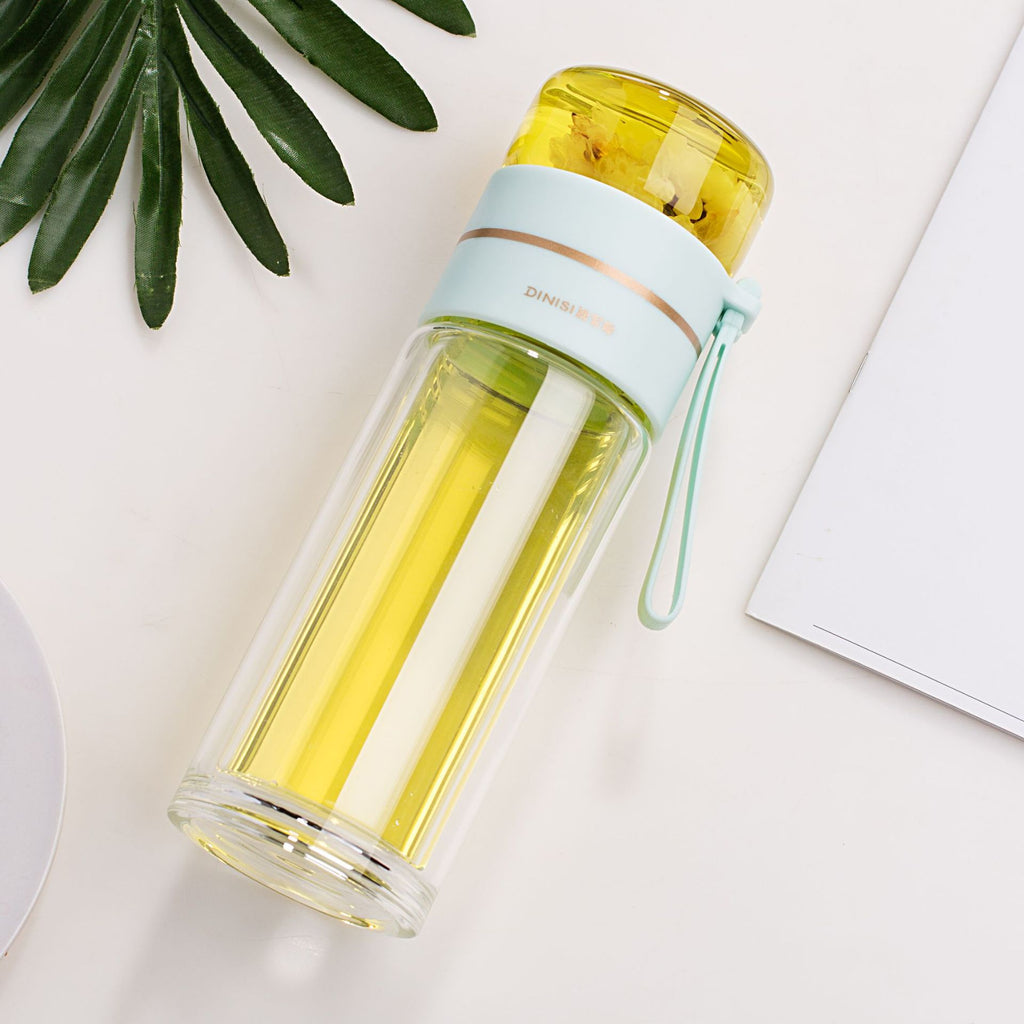 Bouteille à thé en verre à double paroi avec infuseur — 400ml/450ml Borosilicate Anti-fuite