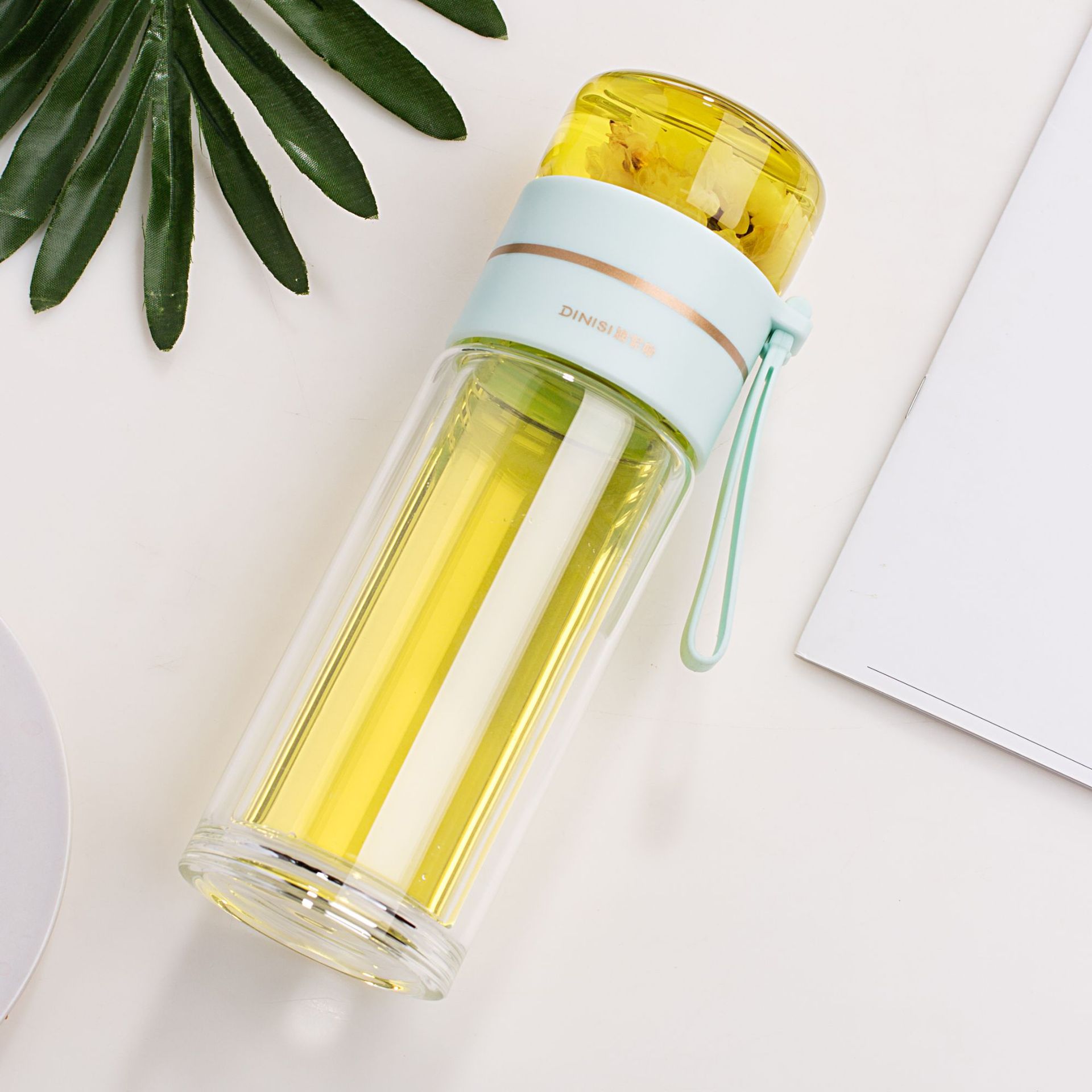 Double Wall Glass Tea Bottle with Infuser — 400ml/450ml Borosilicate Leak-Proof