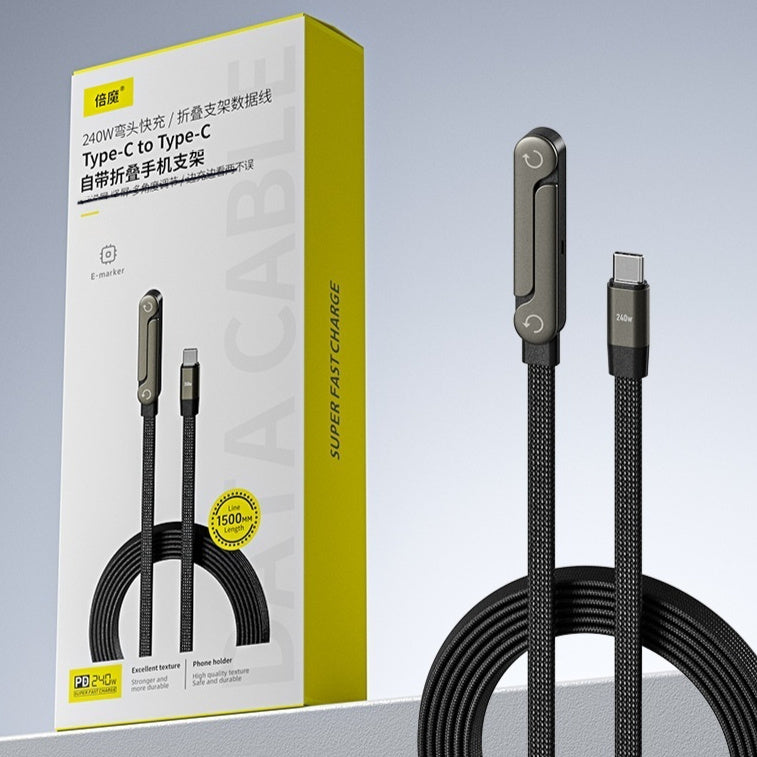 2-in-1 Fast Charging Cable with Phone Stand — 240W USB-C Braided Cable Holder