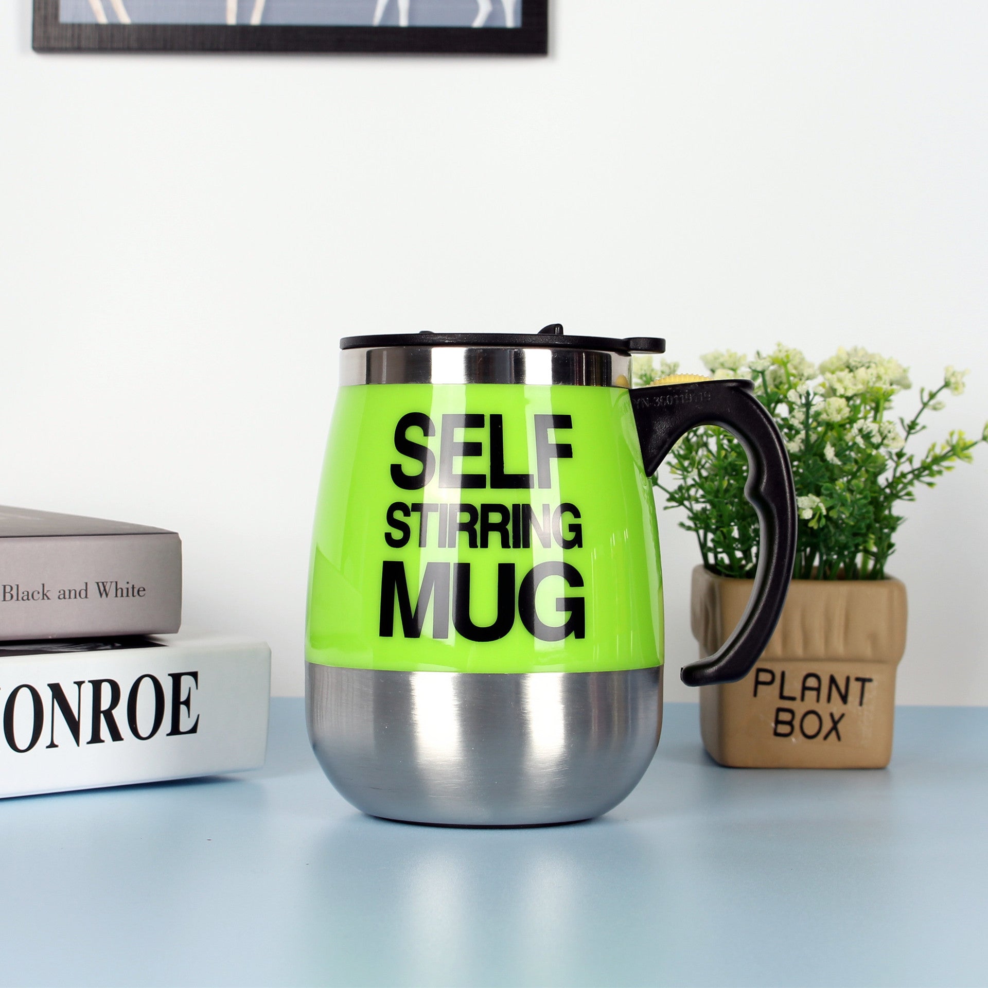 Self-Stirring Coffee Mug 400ml — Electric Auto-Mix Stainless Steel Cup with Handle