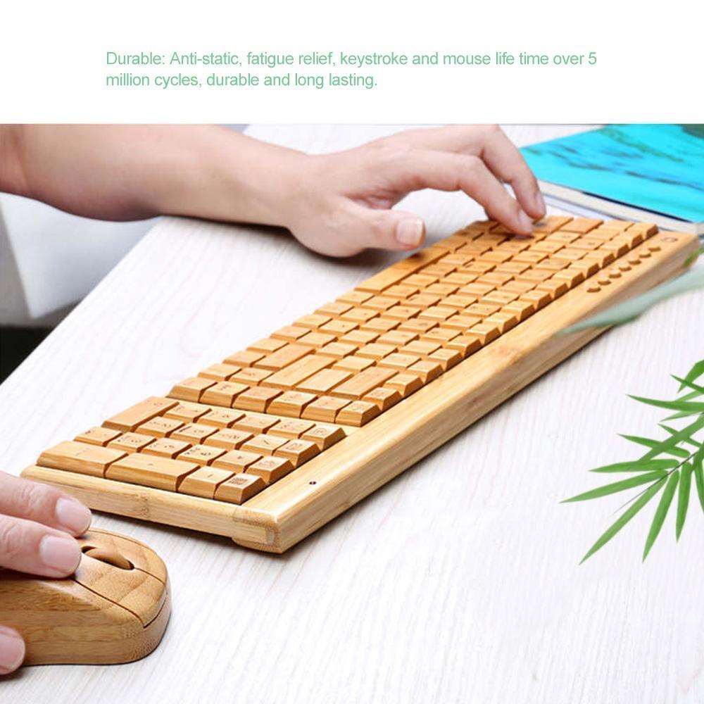 Bamboo Wireless Keyboard & Mouse Set — Natural Wood Eco-Friendly USB Combo