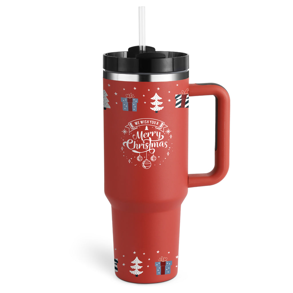 40oz Insulated Stainless Steel Tumbler with Handle & Straw — Hot 12Hr Cold 24Hr