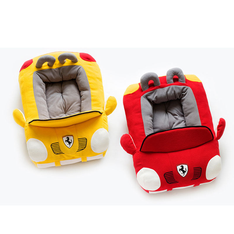 Car-shaped pet nest in red and yellow — plush cat and small dog bed colour options