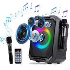 1Pc Portable Wireless Party Speaker With LED Light 2 Wireless Mics Remote Control TWS Music Accompany Mic. Priority Bass Echo Mic Treble Guitar In