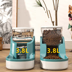 Automatic pet feeder and water dispenser 3.8L in blue — lifestyle shot with pet food