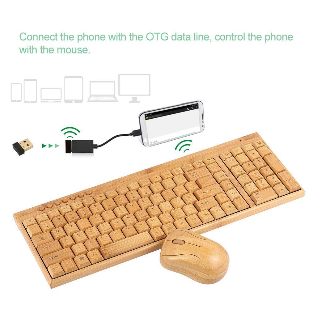 Bamboo Wireless Keyboard & Mouse Set — Natural Wood Eco-Friendly USB Combo