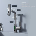 LED Temperature Display Pull-Out Kitchen Tap — 360° Swivel Copper Waterfall Faucet