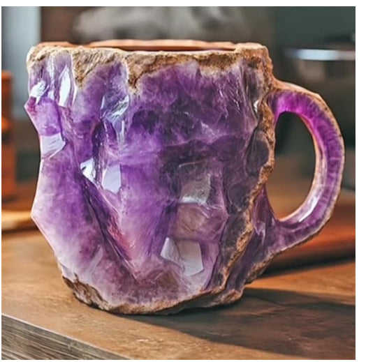 Mineral Crystal Effect Resin Coffee Mug 400ml — Decorative Handle Cup Gift