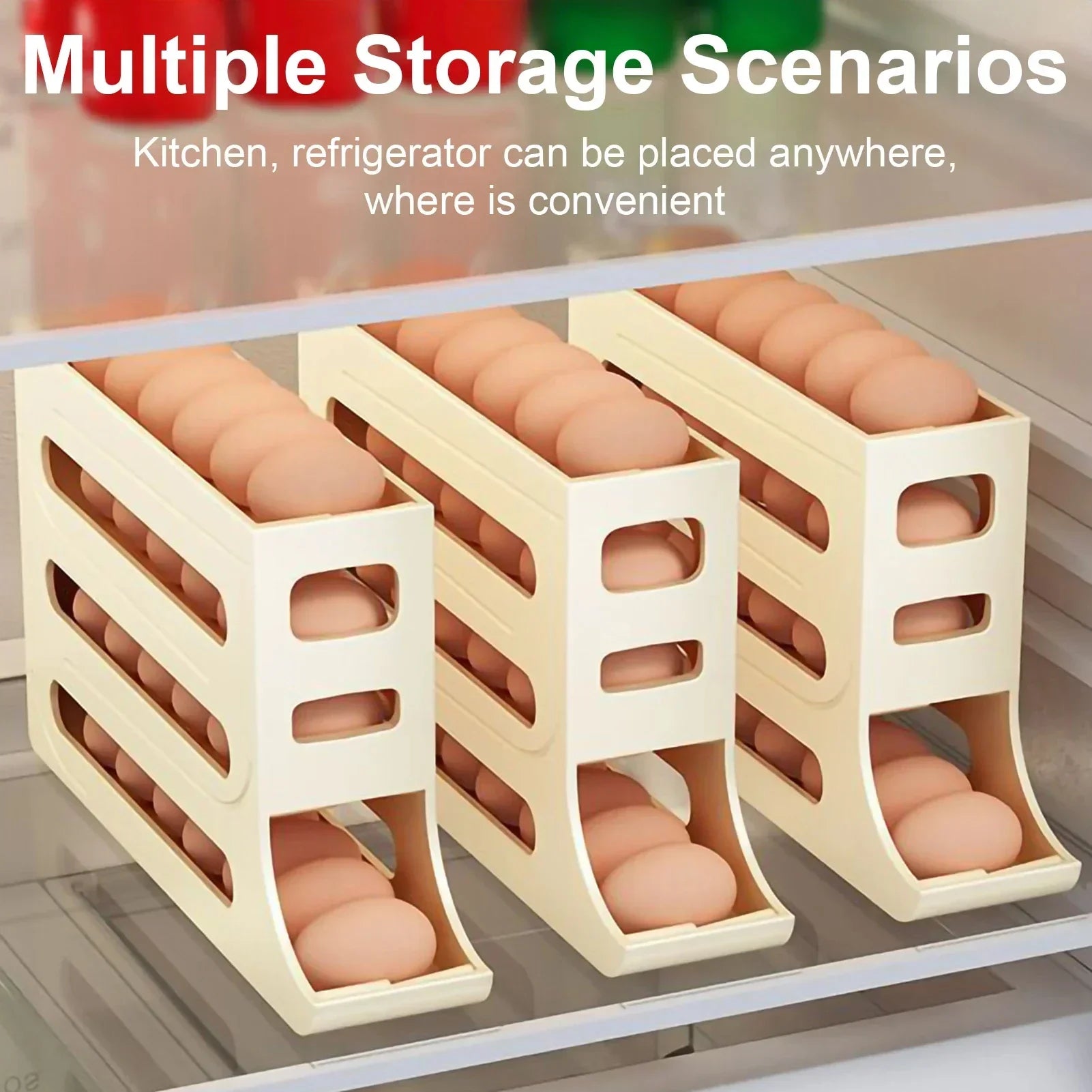 4-Layer Automatic Egg Roller Tray — 30-Egg Refrigerator Organiser 4 Colours
