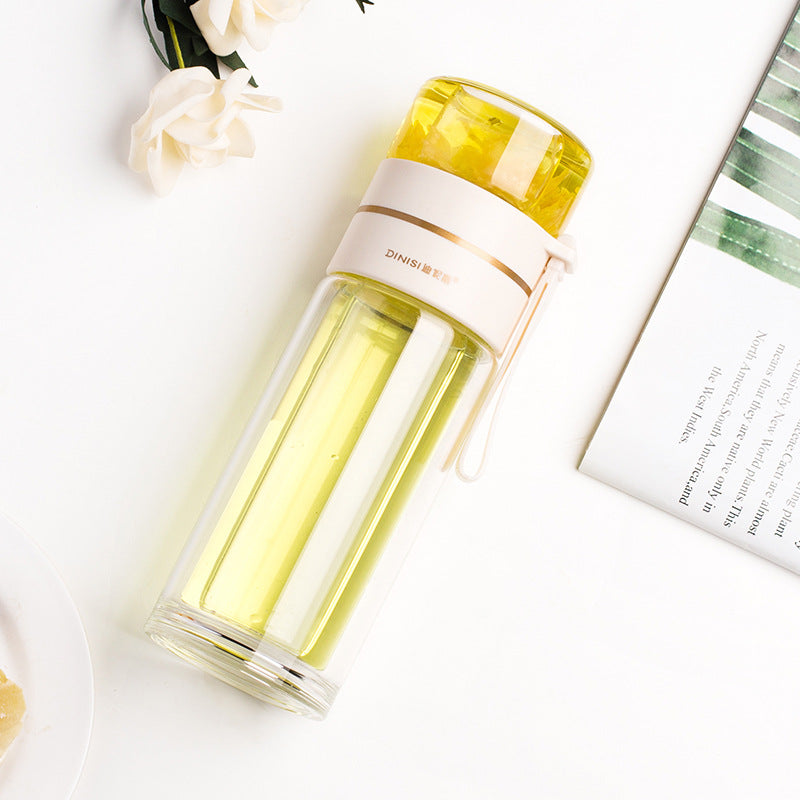 Double Wall Glass Tea Bottle with Infuser — 400ml/450ml Borosilicate Leak-Proof