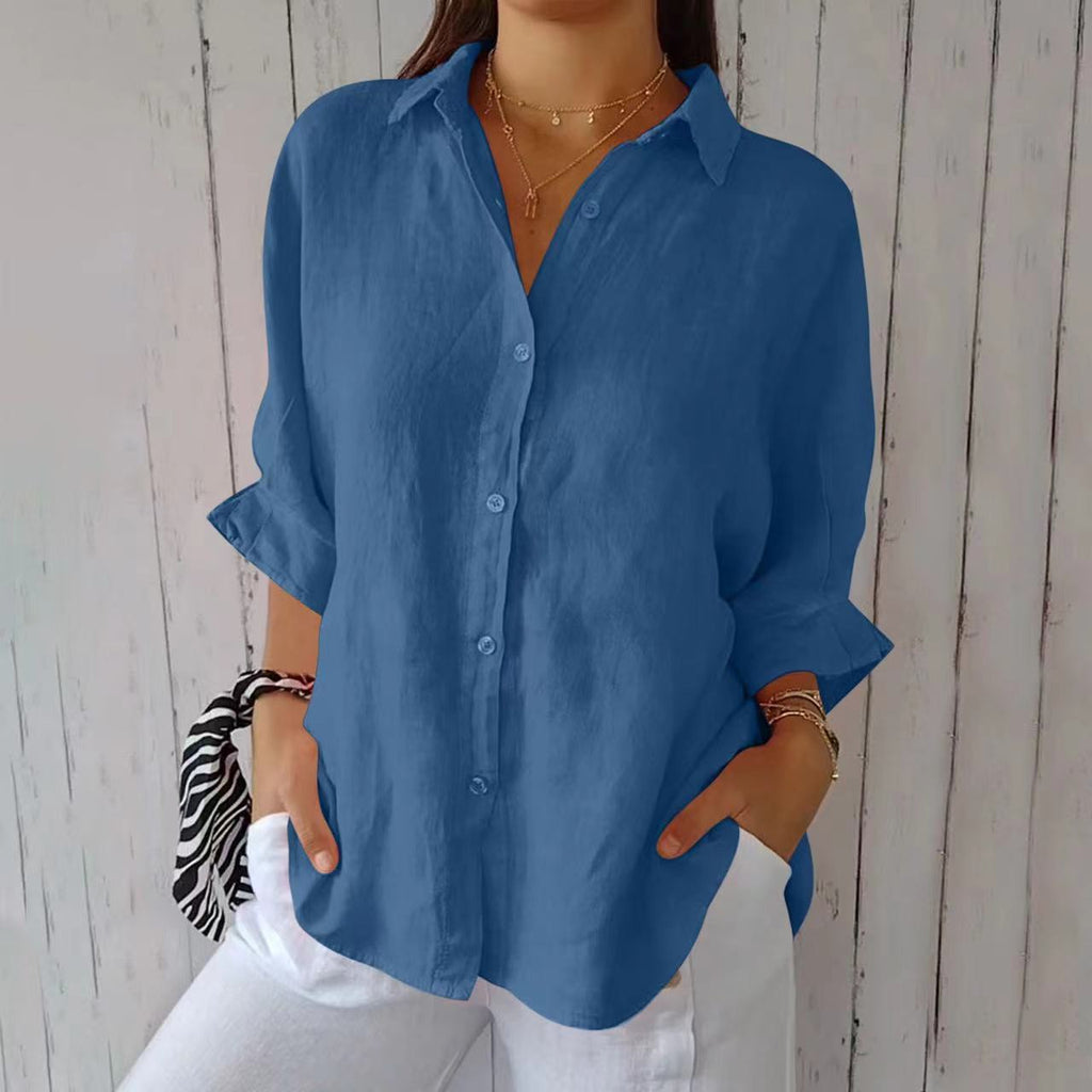 Women's Loose Long Sleeve Button-Up Shirt — Pleated Lapel Collar Tops S–5XL