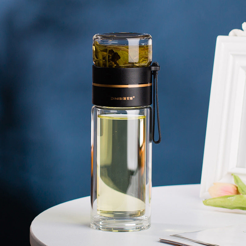 Double Wall Glass Tea Bottle with Infuser — 400ml/450ml Borosilicate Leak-Proof