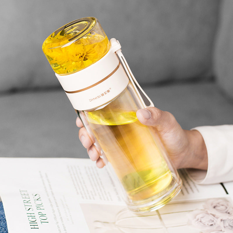 Bouteille à thé en verre à double paroi avec infuseur — 400ml/450ml Borosilicate Anti-fuite