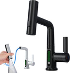 LED Temperature Display Pull-Out Kitchen Tap — 360° Swivel Copper Waterfall Faucet