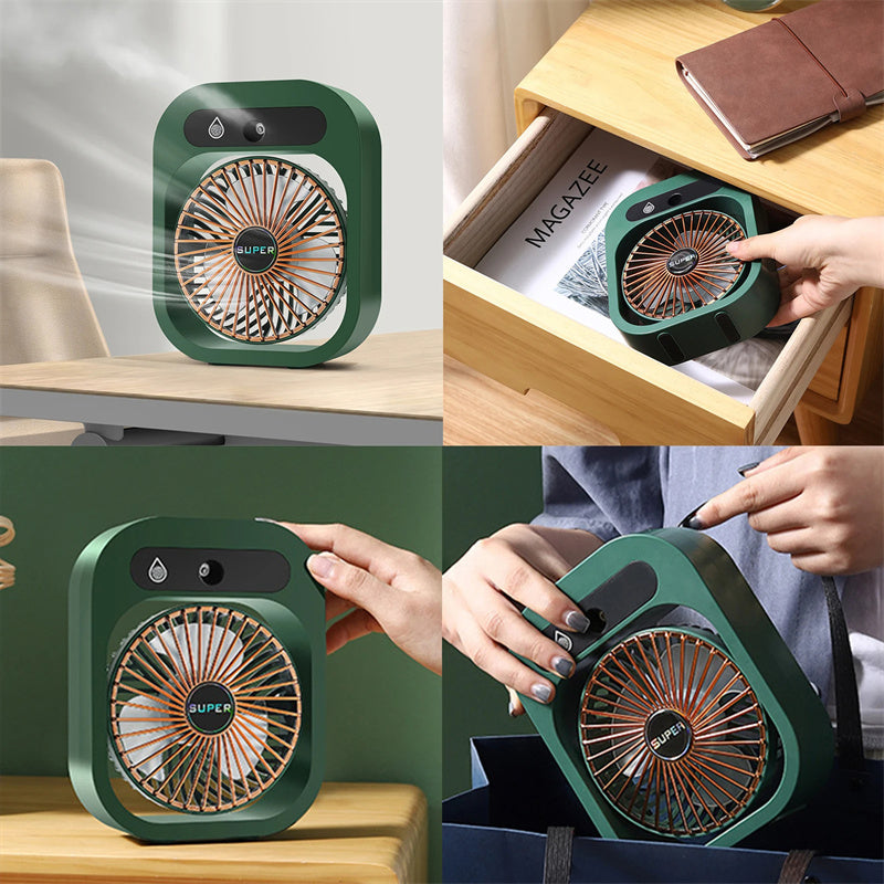 2-in-1 USB Misting Fan & Humidifier — 3 Speed Desk Spray Cooling Fan Green/White