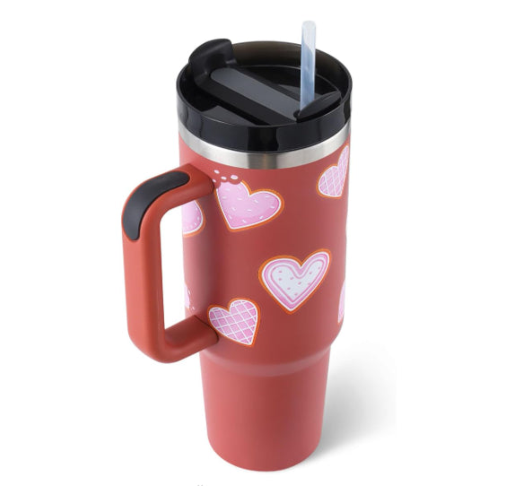40oz Insulated Stainless Steel Tumbler with Handle & Straw — Hot 12Hr Cold 24Hr